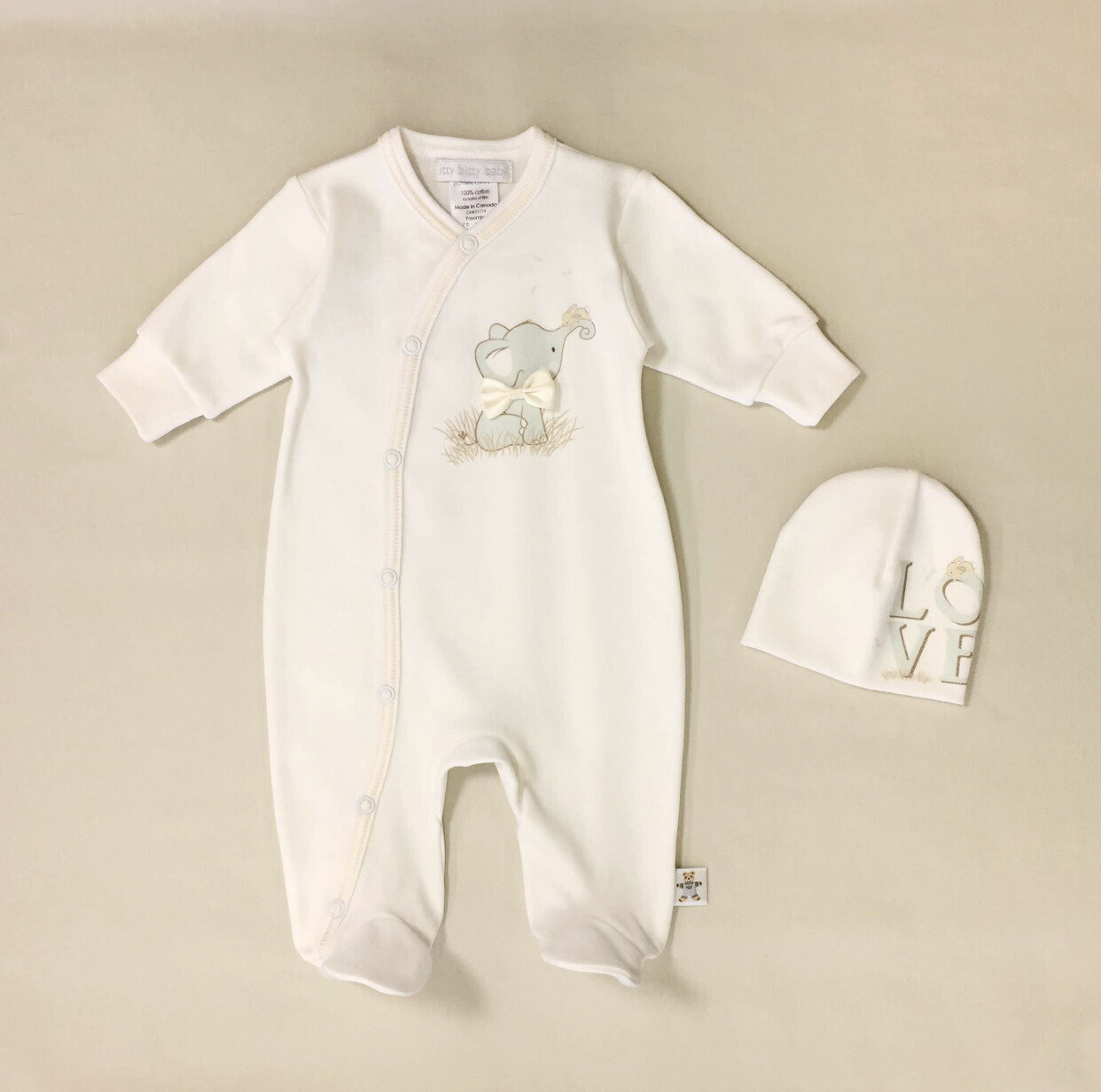 Aqua Elephant Bow Tie Babygrow & Hat Set, Sizing: Premie (4-7lb