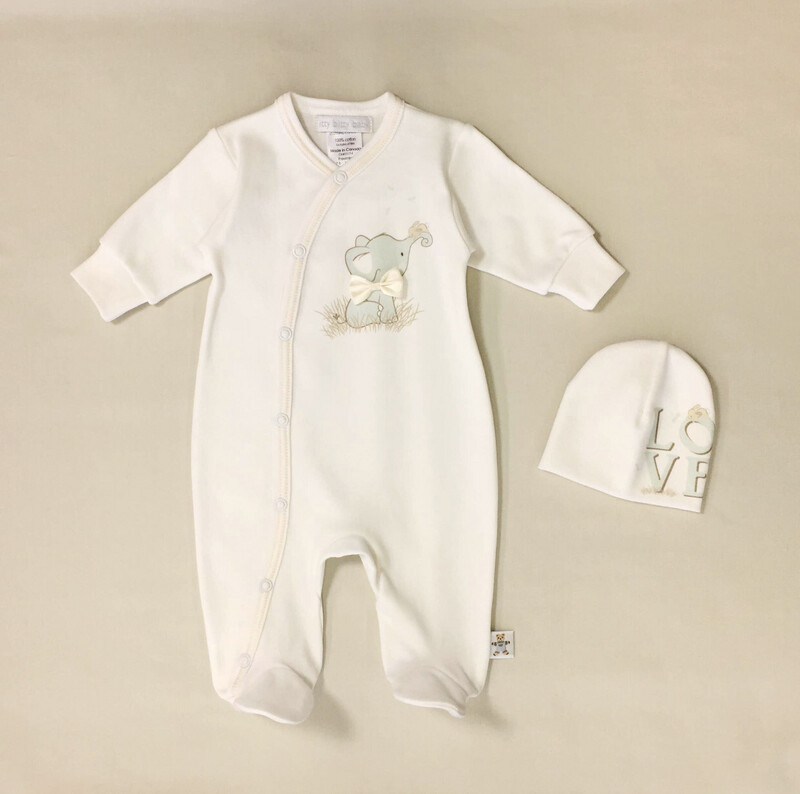 Aqua Elephant Bow Tie Babygrow & Hat Set