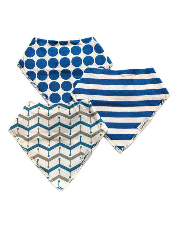 Blue Design Set of 3 Baby Bandana Bibs