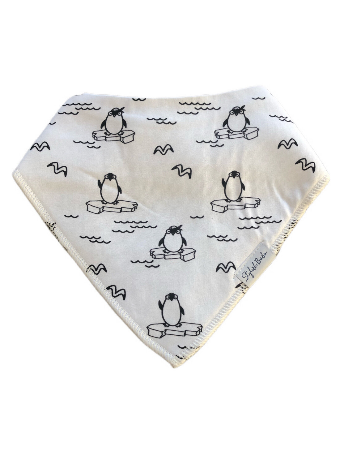 Penguin Sketch Secure Clip Baby Bib
