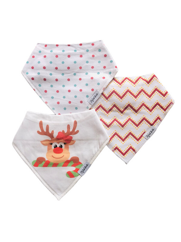 Mrs Reindeer Set of 3 Christmas Baby Bibs