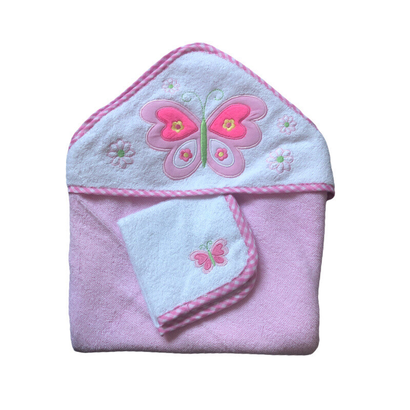 Pink Butterfly Hooded Baby Towel & Cloth