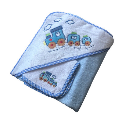 Blue Train Hooded Baby Towel & Cloth