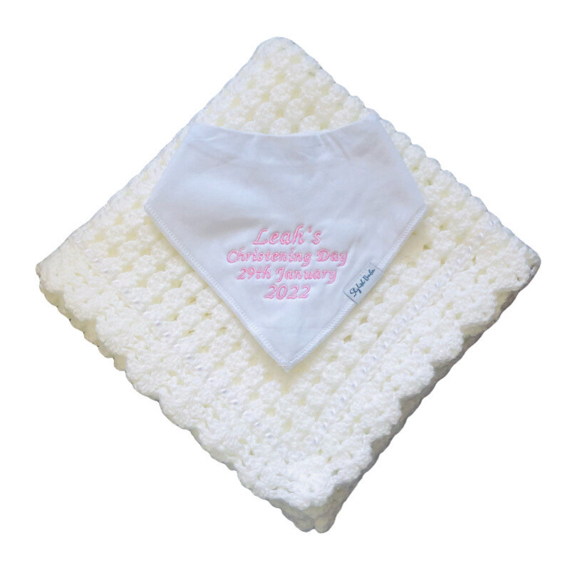 Christening Blanket & Personalised Baby Bib