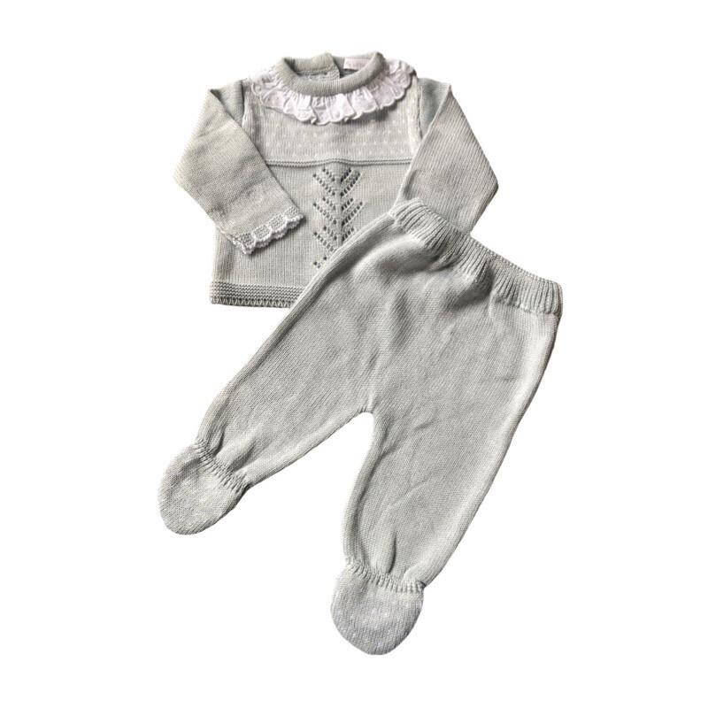 2 Piece Grey Knitted Pram Set