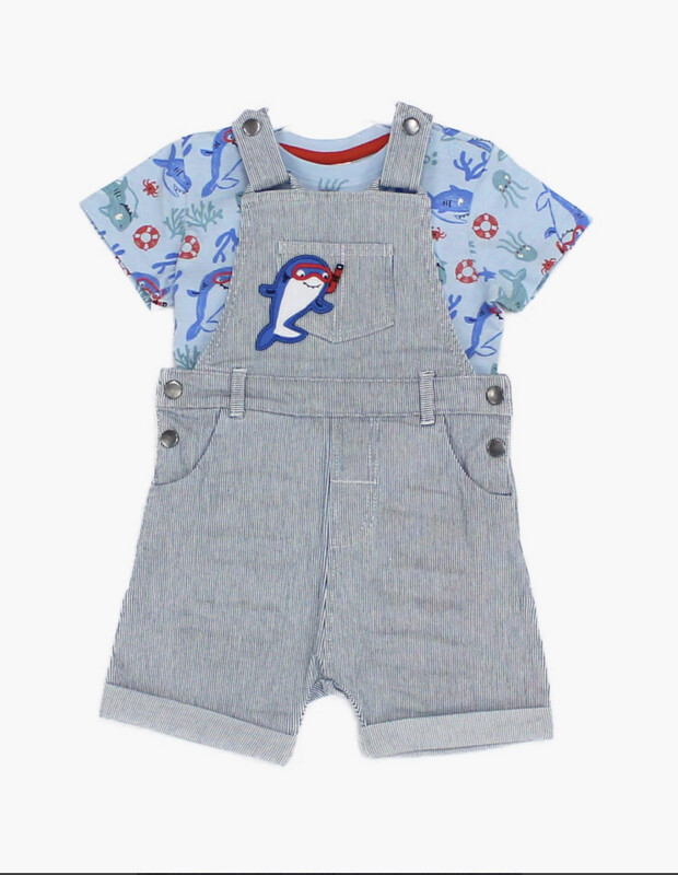 Pinstripe Shark Short Dungarees & Tshirt Pinstripe Shark Short Dungarees & Tshirt