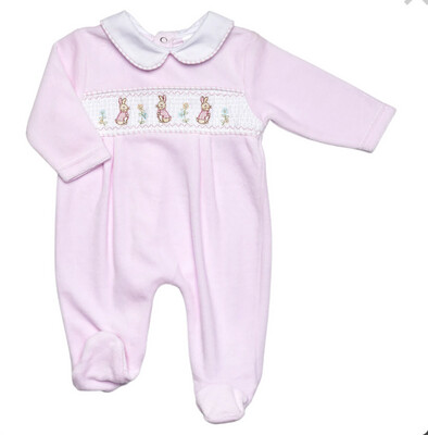 Bnwt Bébé Filles Rose Velours Bows All in One Baby Grow Sleepsuit NB 0-3 3-6 mois
