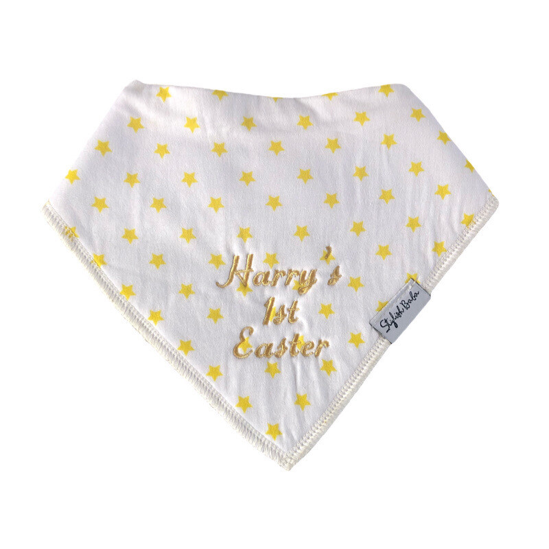 Yellow Stars Personalised 1st Easter Cotton Baby Bib