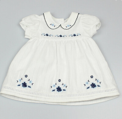 White Summer Dress, Embroidered Floral Design