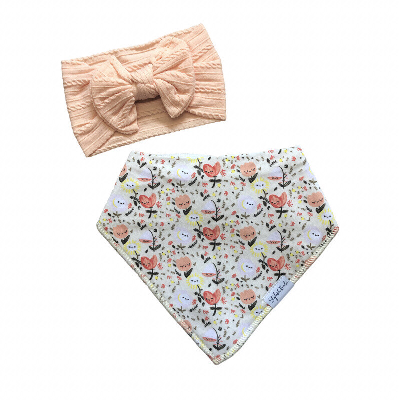 Botanical Baby Bib & Peach Baby Headband Set