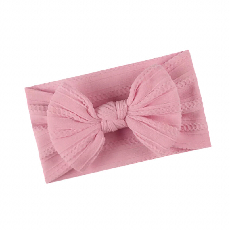 Pink  BabyTwisted Cable Knot Bow  Stretch Headband