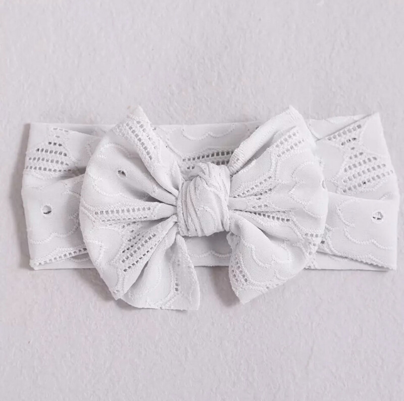 Soft Grey Lace Baby Bow Headband