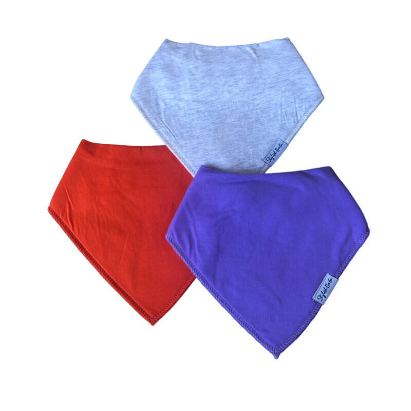 Personalised Plain Baby Bibs, Purple, Grey & Orange