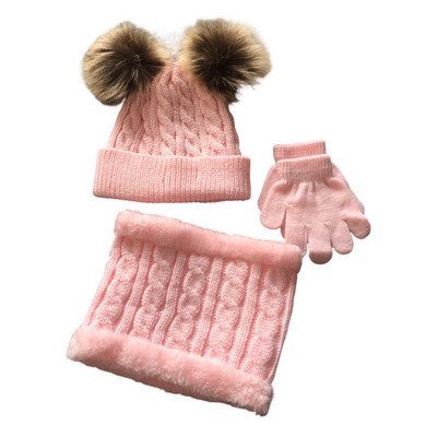 Pink Pom Pom Hat, Snood & Gloves Set. 1-3yr