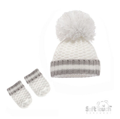 White Ribbed Baby Hat & Mittens Set