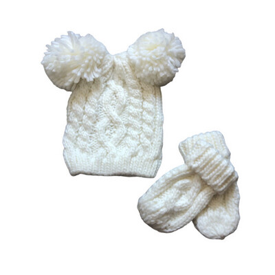 Cosy Cream Chunky Knit Hat & Mittens Set - 12-24 Months