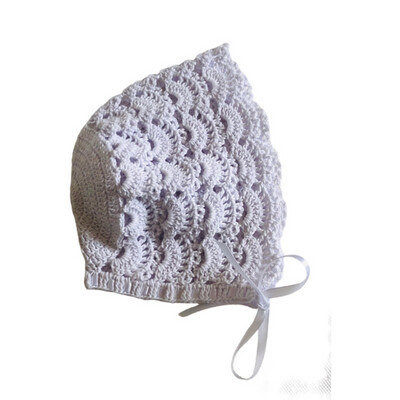 Hand Crochet White Christening Baby Bonnet