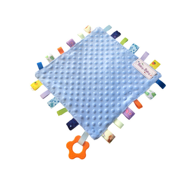 Soft Blue Baby Taggie Comforter With Teething Ring
