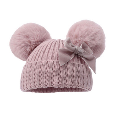 Dusty Pink Pom Pom Hat With Velvet Bow (Personalised Option)
