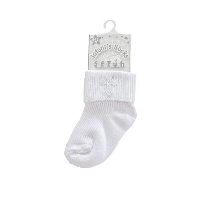 White Baby Cross Embroidered Christening Socks