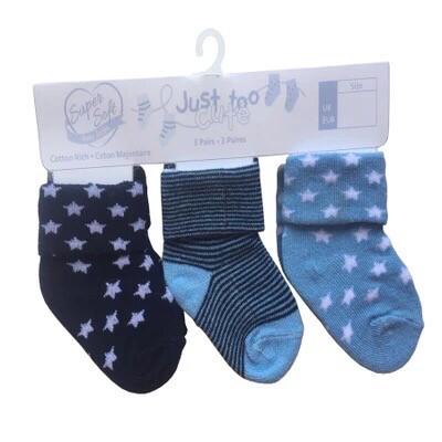Blue & Navy Star Set of 3 Baby Socks