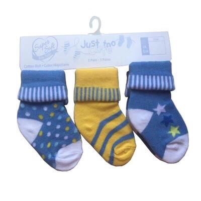 Blue & Yellow Set of 3 Baby Socks