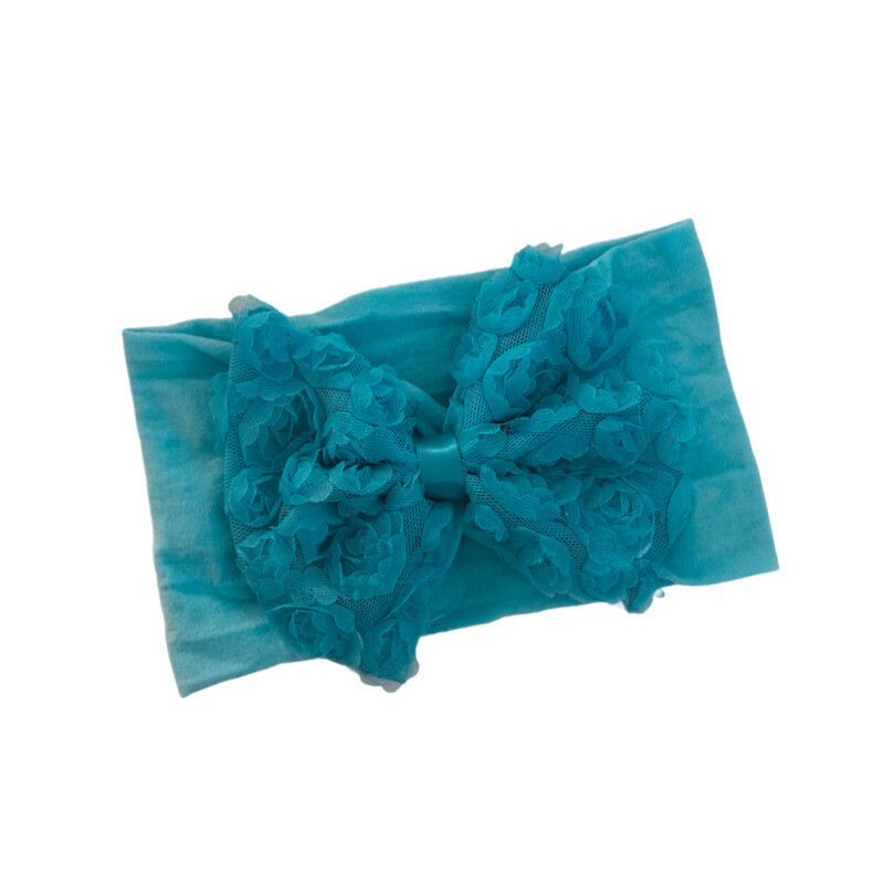 Blue Nylon Floral Bow Baby Headband