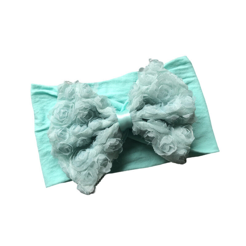 Mint Green Nylon Floral bow Baby Headband