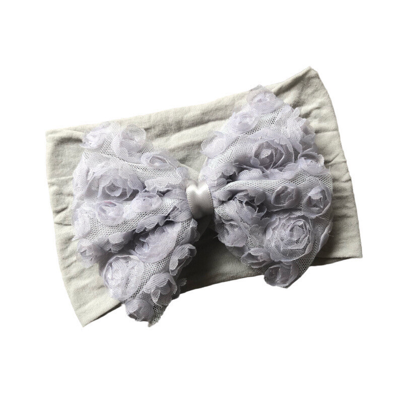 Grey Nylon Floral Bow Baby Headband