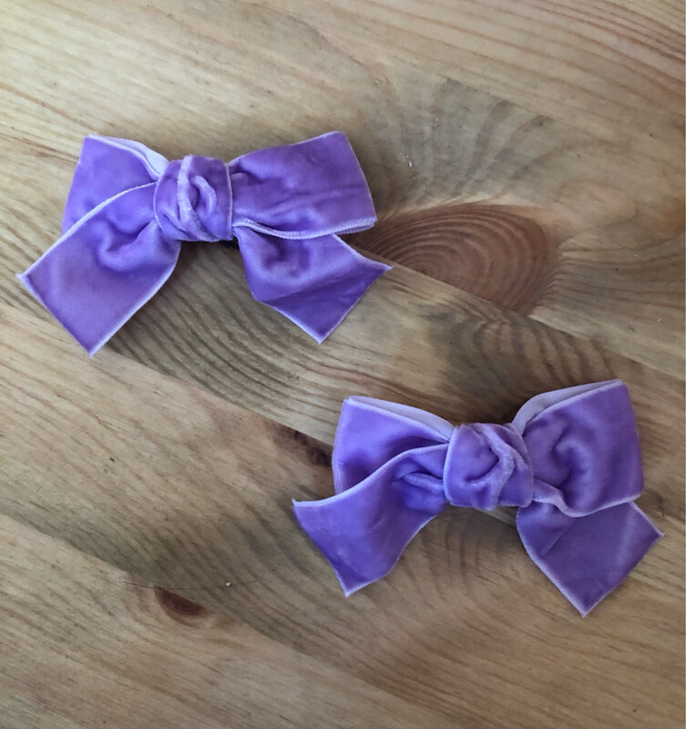 Set of Purple Velvet Hair Bow Clips