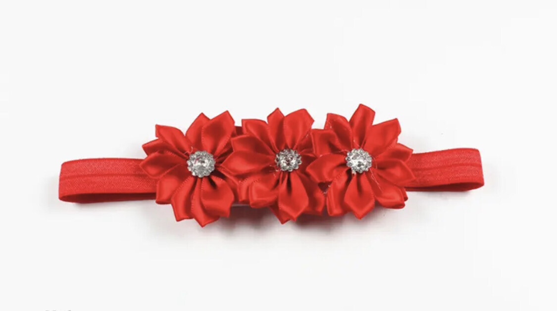 Red Diamond Triple Flower Baby Headband