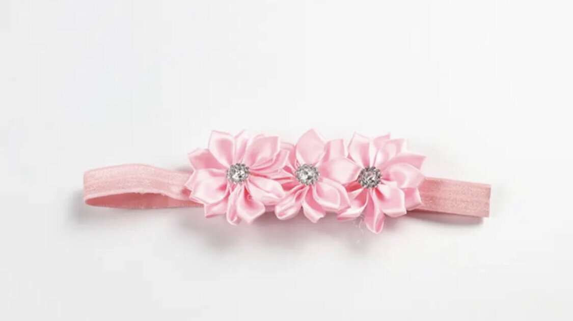 Pink Diamond Triple Flower Baby Headband