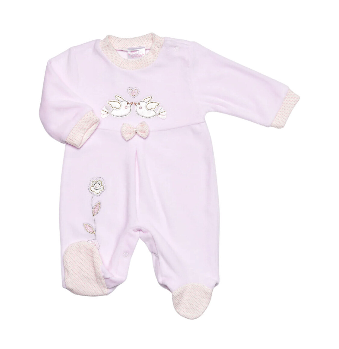 Pink Velour Birds and Flowers Babygrow, Size: 0-3 Months