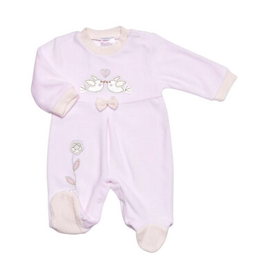 Pink Velour Birds and Flowers Babygrow