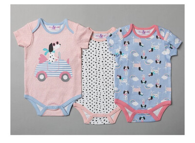 Set of 3 Baby Girl Puppy Bodysuits