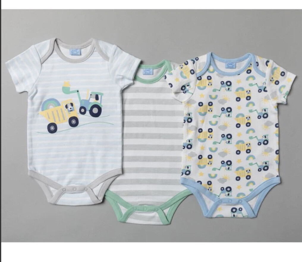 Set of 3 Tractor Design Baby Bodysuits