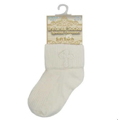 Cream Baby Cross Embroidered Christening Socks
