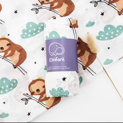 Baby Sloth Bamboo Cotton Baby Muslin Swaddle Blanket