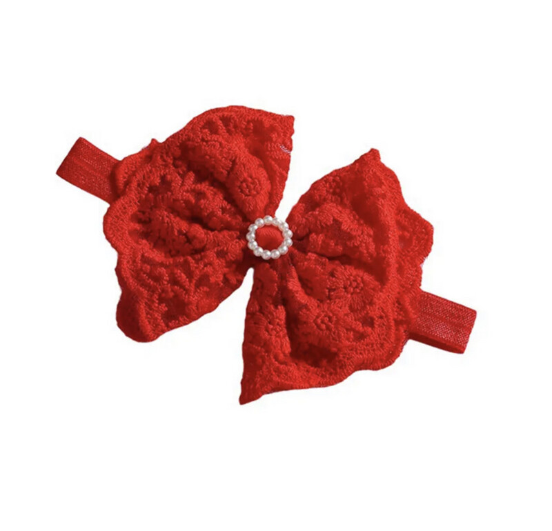 Red Lace Baby Bow Headband