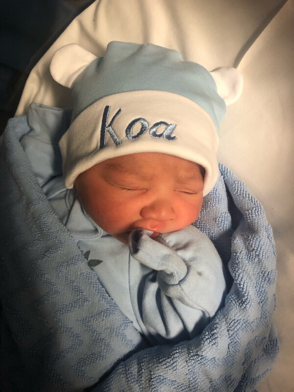Personalised Newborn Blue, White & Pink Bear Ears Hats