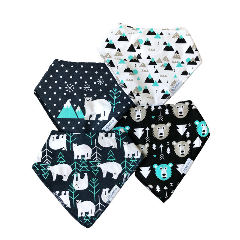 Set of 4 Cotton Winter Bear Baby Bib Set