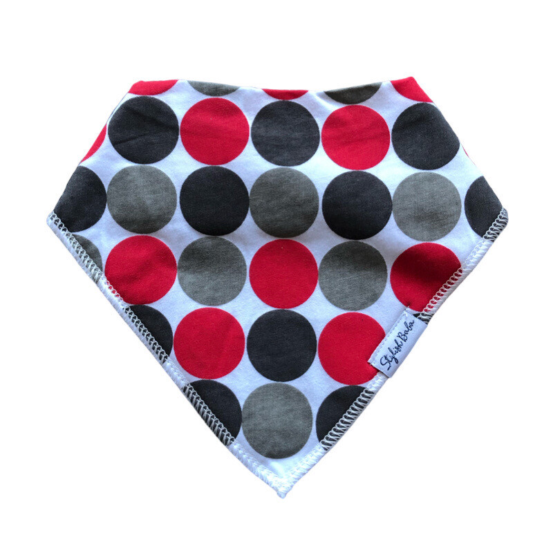 Red And Grey Circle Dribble Proof Baby Bib