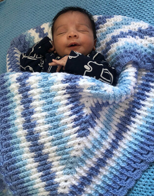 Hand Crochet Blue Mosaic Baby Blanket