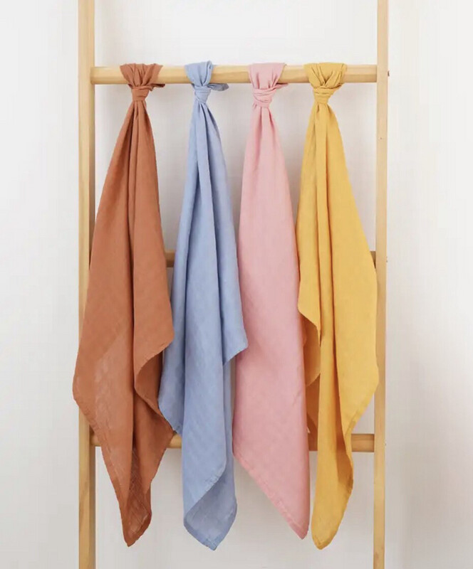 Set of 4 Bamboo Cotton Muslin Burp Cloths