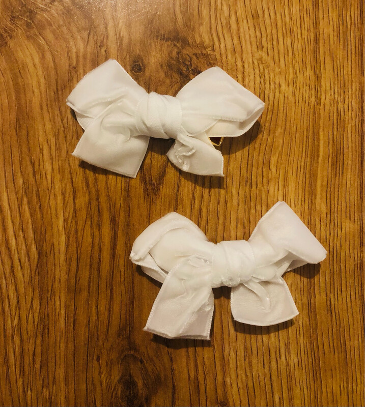 Set of White Velvet Hair Bow Clips