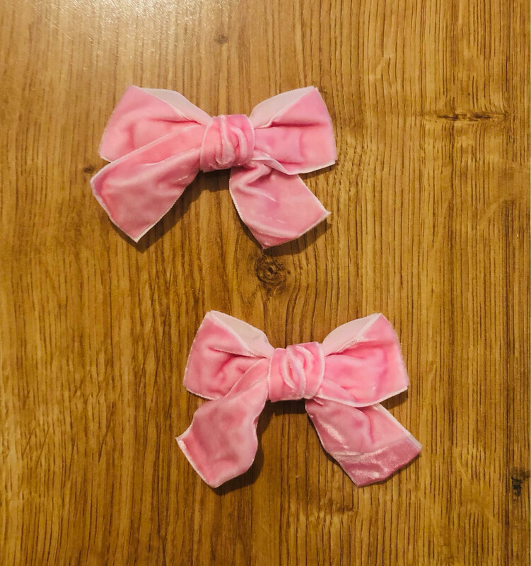 Set of Pink Velvet Hair Bow Clips