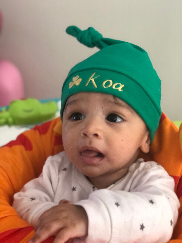 Personalised Shamrock Knotted Beanie Baby Hat