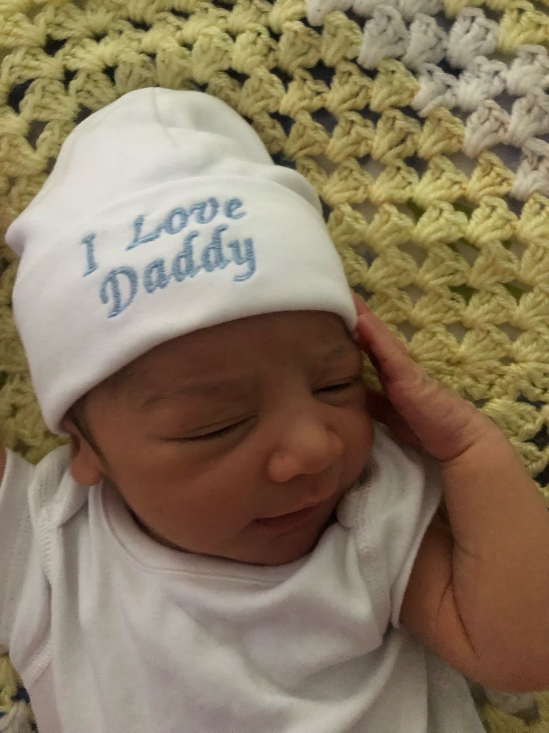 White I Love Daddy Newborn Cotton Baby Hat