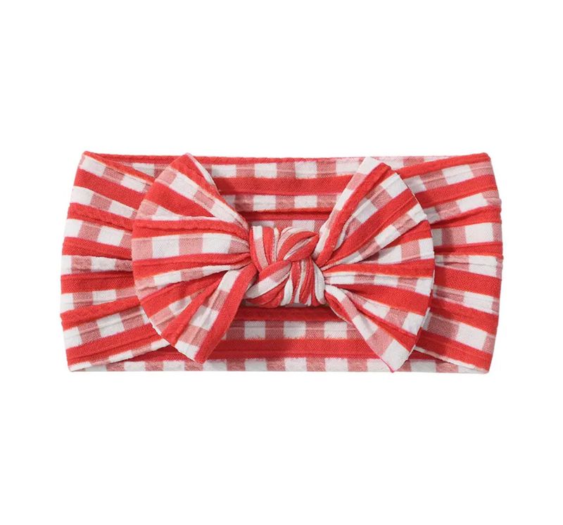 Red Plaid Twisted Cable Knot Bow Baby Headband