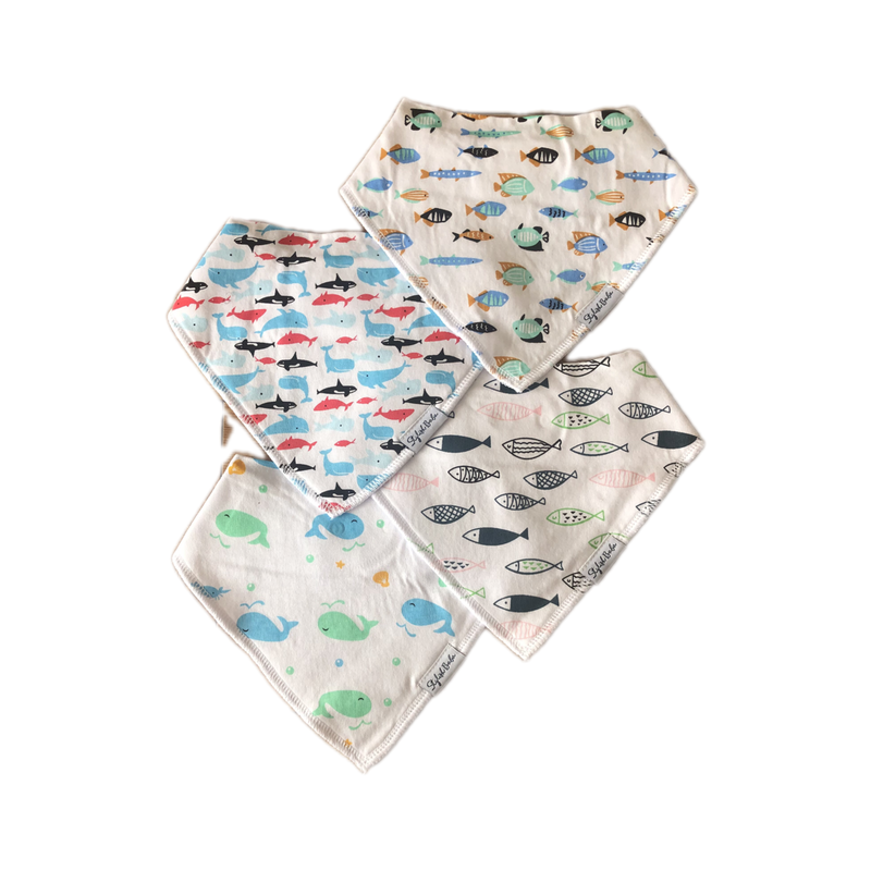 Set of 4 Aquarium Drool Proof Bandana Baby Bibs